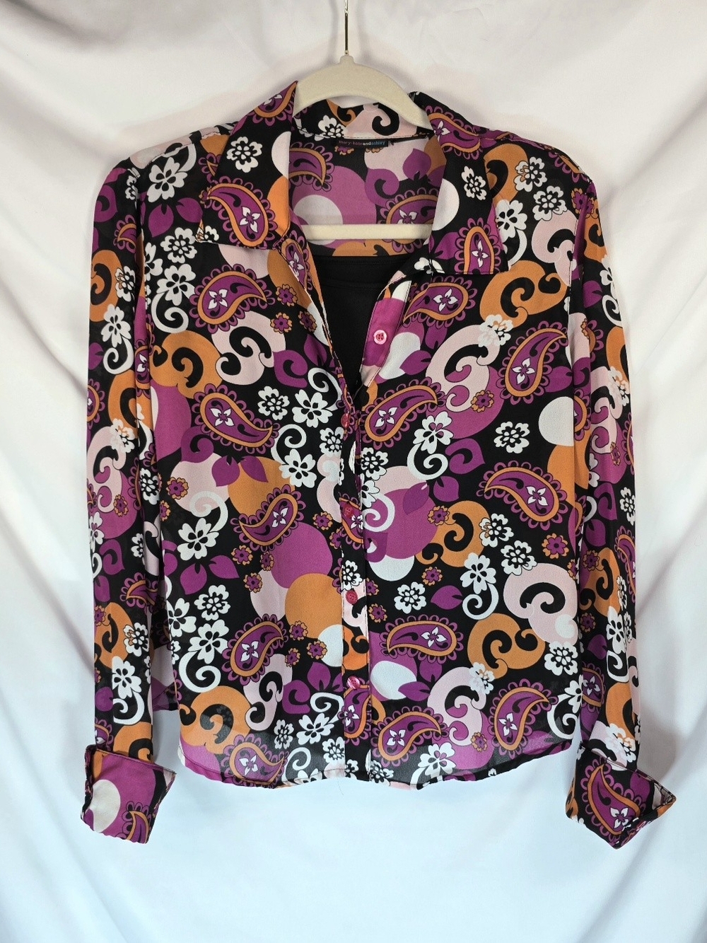 VTG Y2K Mary-Kate & Ashley Paisley Blouse M Groovy Psychedelic Retro Button Up